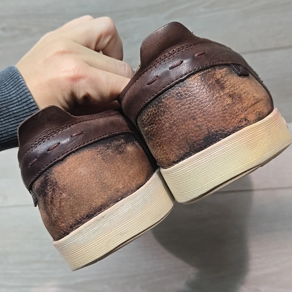 Chaco Mens Mahogany Leather Slip On Sneakers Shoes Sz 12